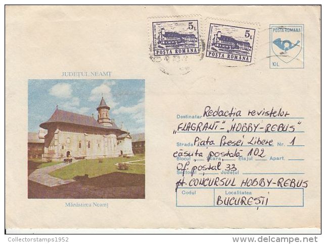 55892- NEAMT MONASTERY, ARCHITECTURE, COVER STATIONERY, 1993, ROMANIA - Abadías Y Monasterios