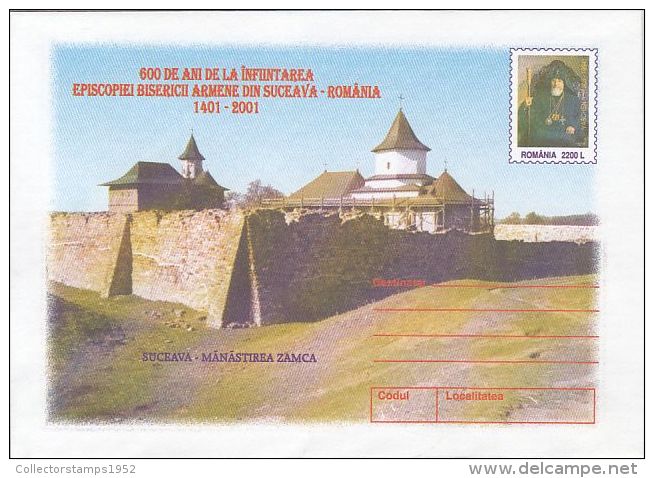 55895- SUCEAVA ZAMCA MONASTERY, ARCHITECTURE, COVER STATIONERY, 2001, ROMANIA - Abadías Y Monasterios