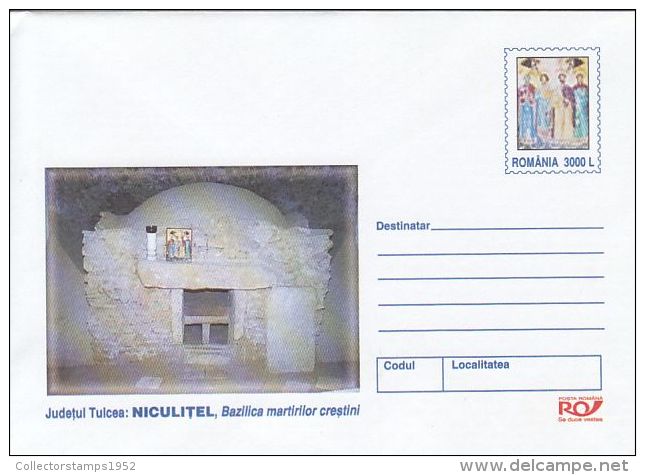 55897- NICULITEL MONASTERY, GROTTO, ARCHITECTURE, COVER STATIONERY, 2002, ROMANIA - Abbayes & Monastères