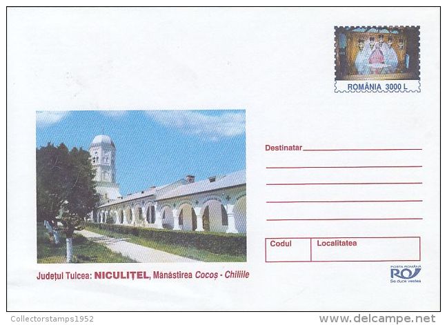 55898- NICULITEL COCOS MONASTERY, ARCHITECTURE, COVER STATIONERY, 2002, ROMANIA - Abbazie E Monasteri