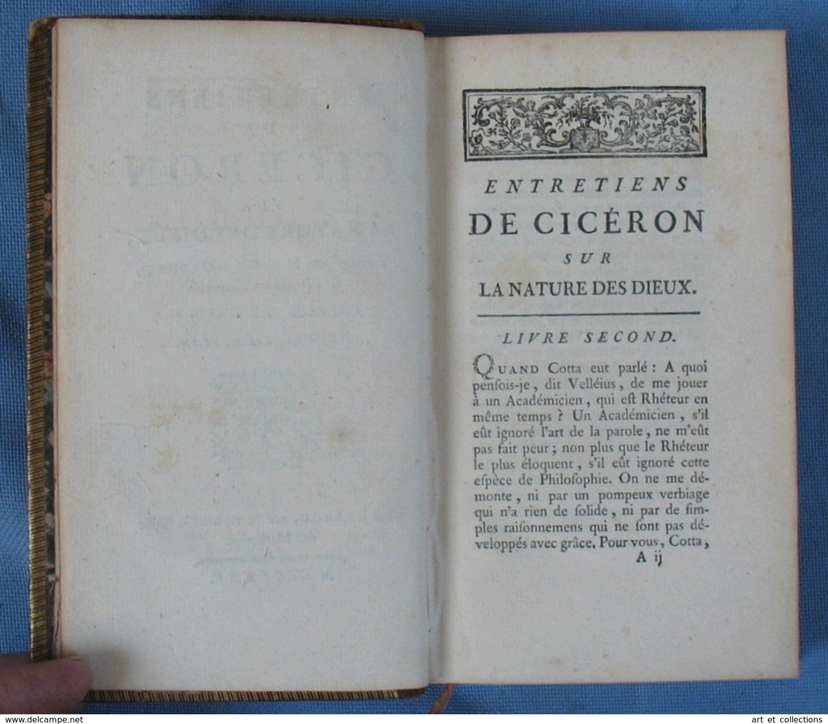 Entretiens sur la Nature des DIEUX de CICÉRON / Barbou éditeur en 1775 / Tome 2