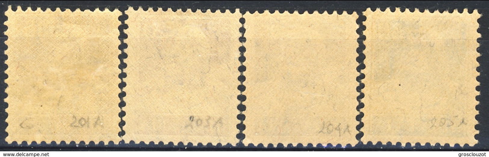 Svizzera 1924 - 28 N. 201A, 203A, 204A, 205A Carta Goffrata, Centrati MVLH (traccia Di Linguella Invisibile) Cat. &euro; - Nuovi