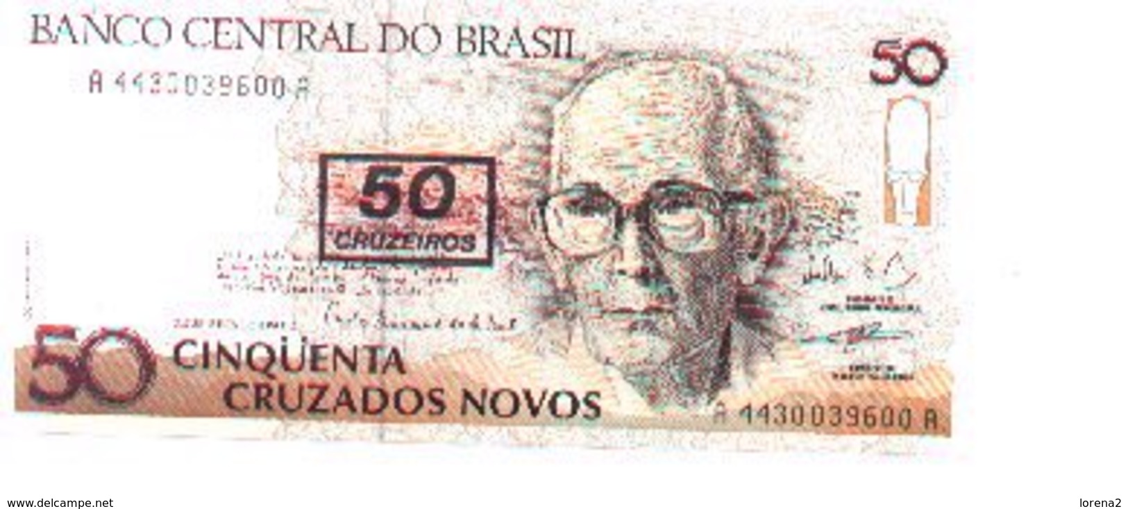 Billete Brasil. 50 Cruzados Novos. Retimbre 50 Cruzeiros . Plancha. (ref. 6-723) - Brazilië