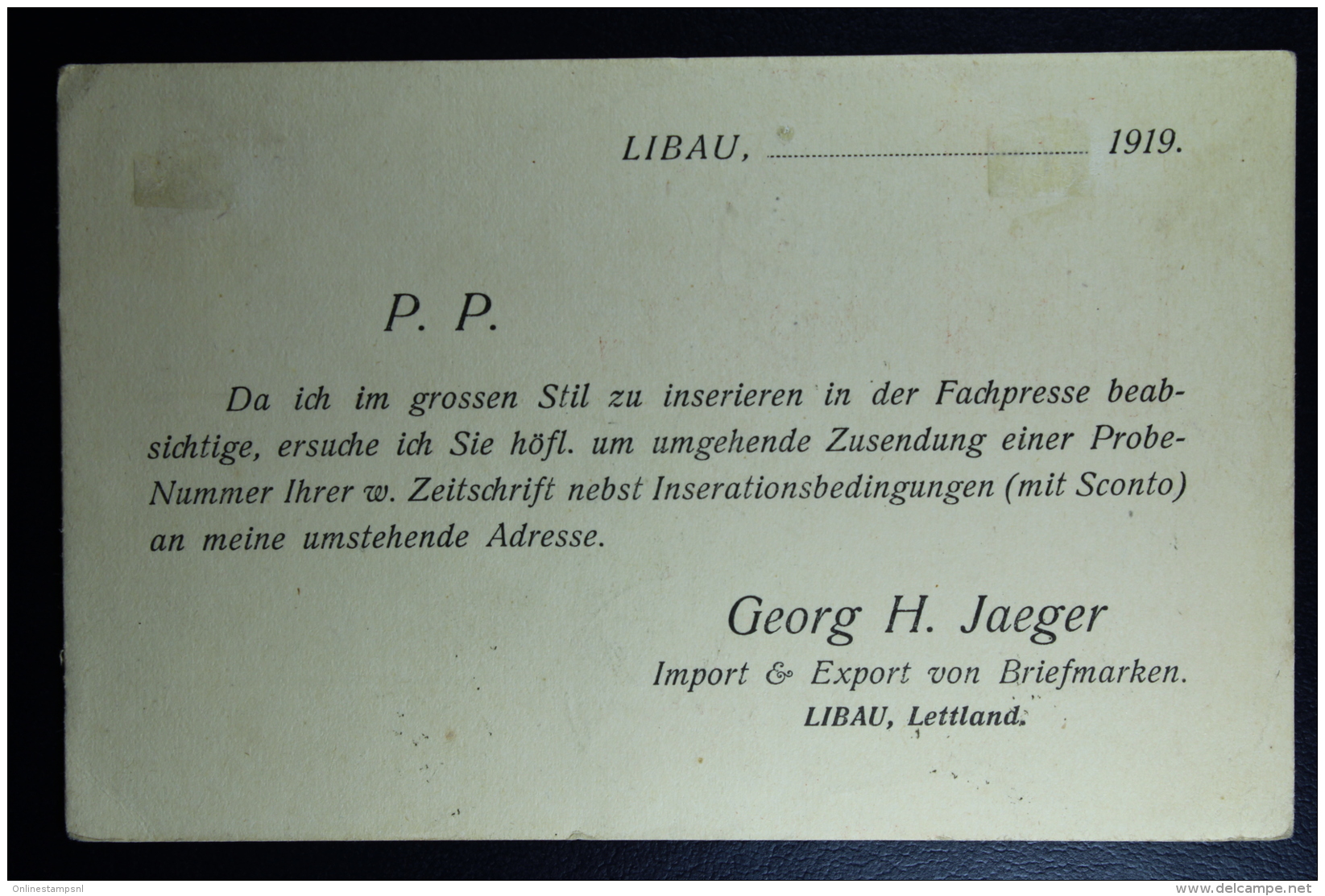 Letland / Latvia  Preprinted Company Postcard 1919 Libau To Ginneken Holland - Latvia
