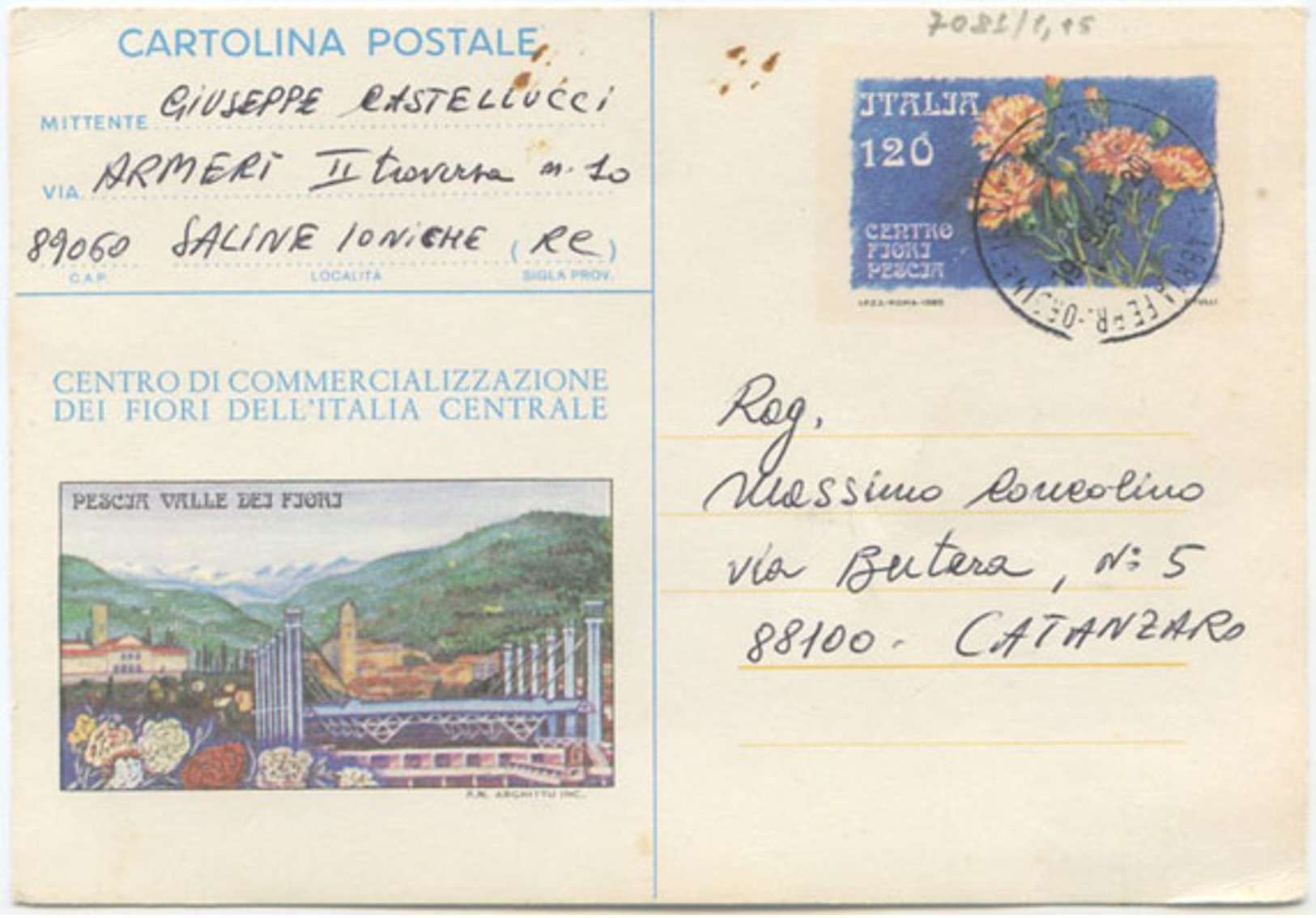 1980 CARTOLINA POSTALE PESCIA FIORI L. 120 SENZA AFFRANCATURA AGGIUNTIVA 19.9.81 OTTIMA QUALITÀ (7081) - Interi Postali