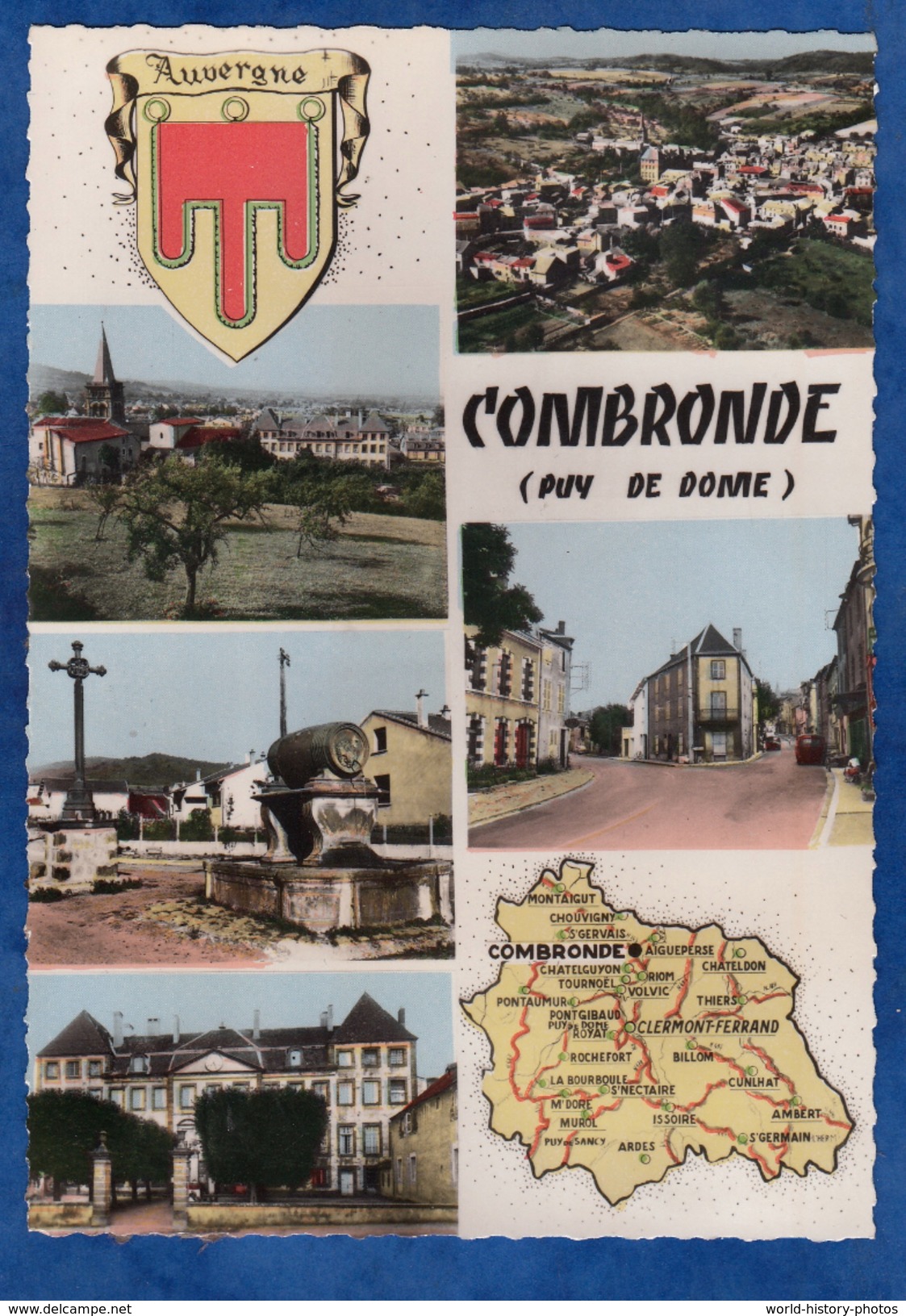 CPSM - COMBRONDE - Vue Générale Aérienne - Le Tonneau - Carte Map Ecusson Rue - Combronde