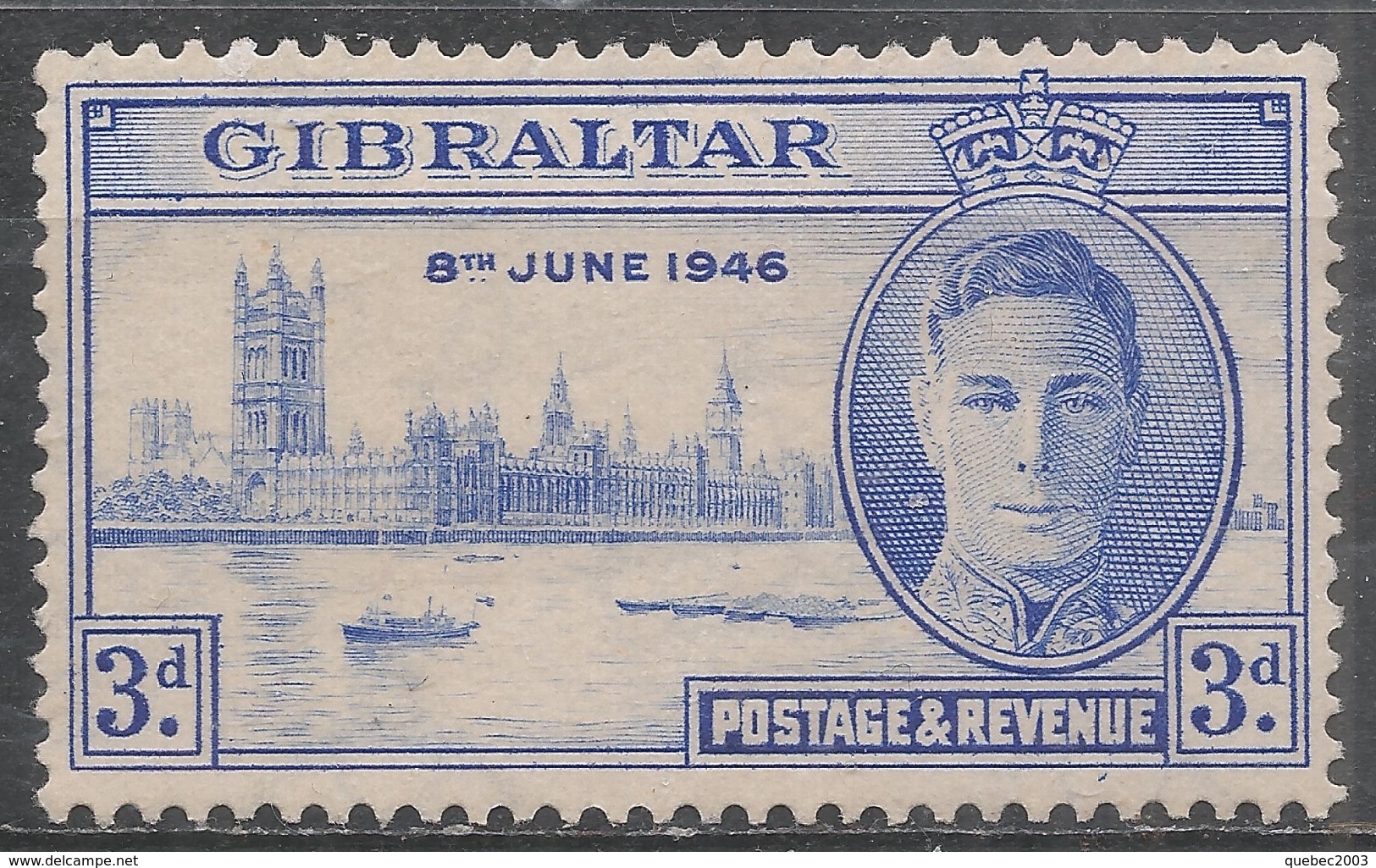 Gibraltar 1946. Scott #120 (M) King George VI And Parliament Buildings, London * - Gibraltar