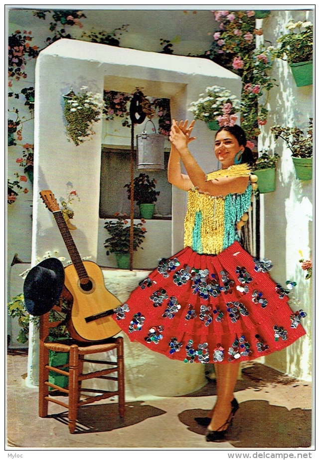 Carte Brodée. Espagne. Danseuse De Flamenco & Guitare. - Ricamate