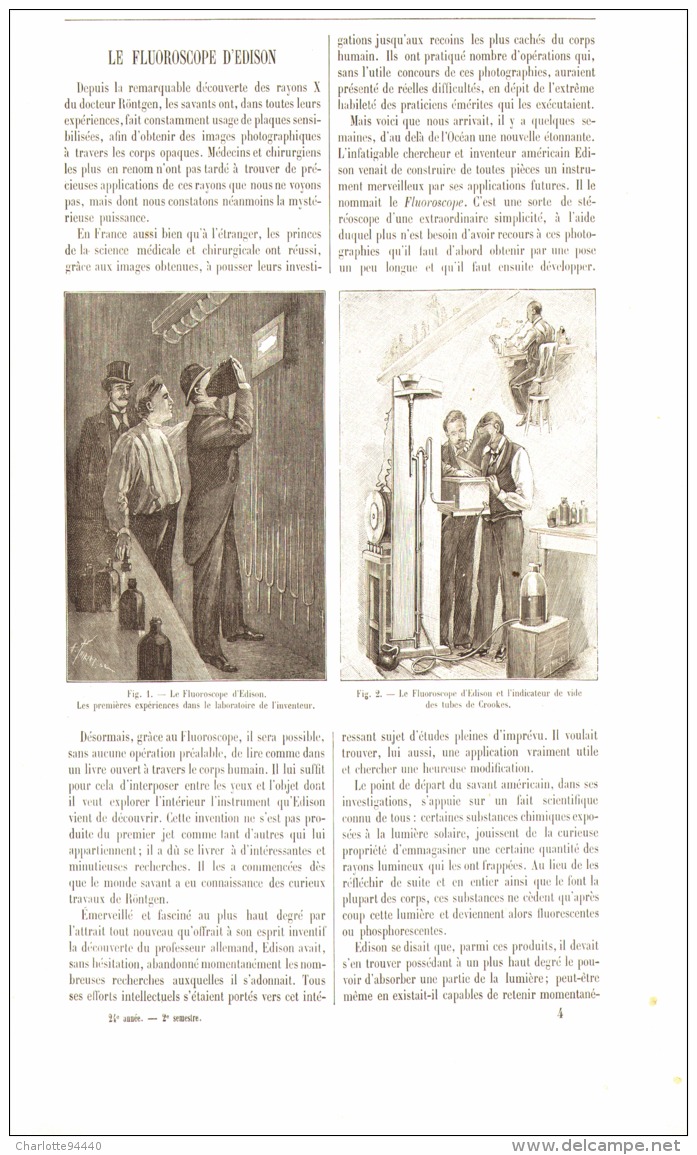 LE FLUOROSCOPE D'EDISON 1896 - Historical Documents