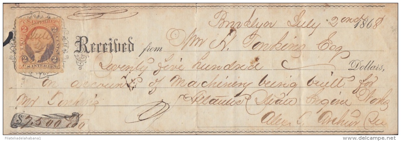 E5233 US. EXCHANGE BANK CHECK 1868. - Cheques & Traveler's Cheques