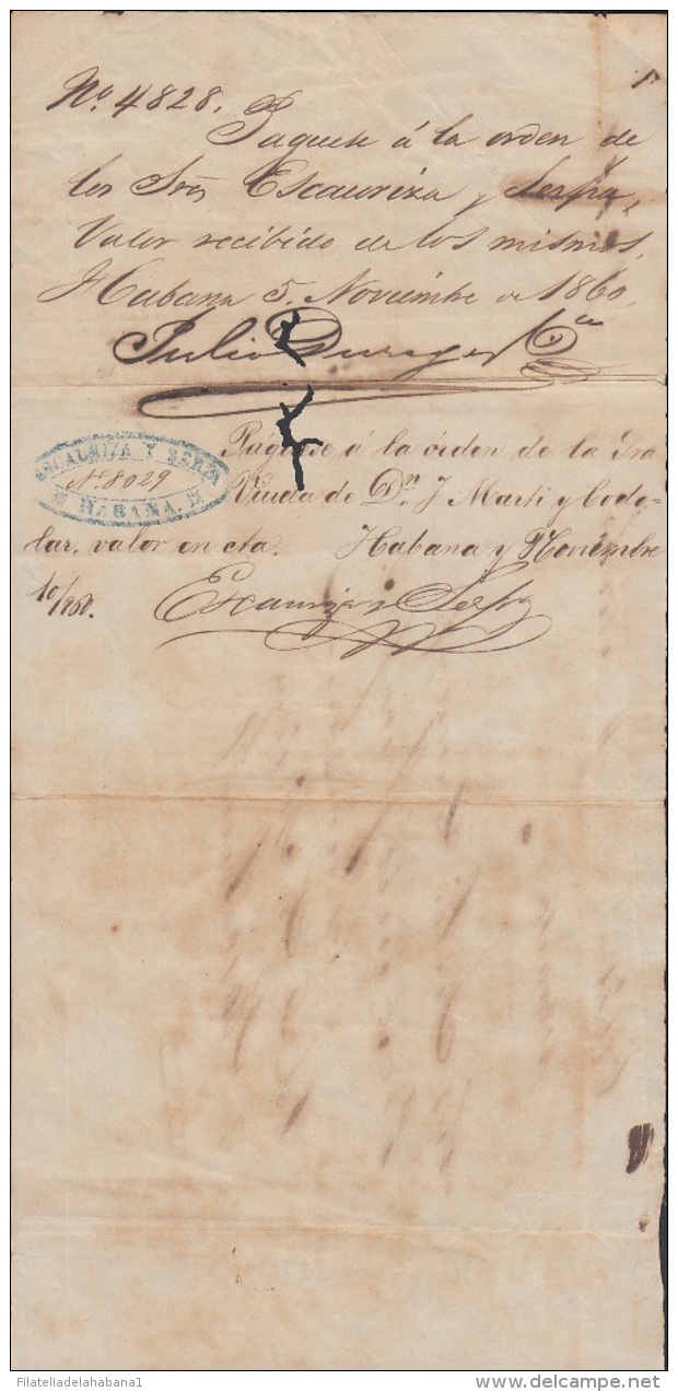 E5234 CUBA SPAIN ESPAÑA. 1860 EXCHANGE BANK CHECK NORIEGA OLMO Y Ca. - Schecks  Und Reiseschecks
