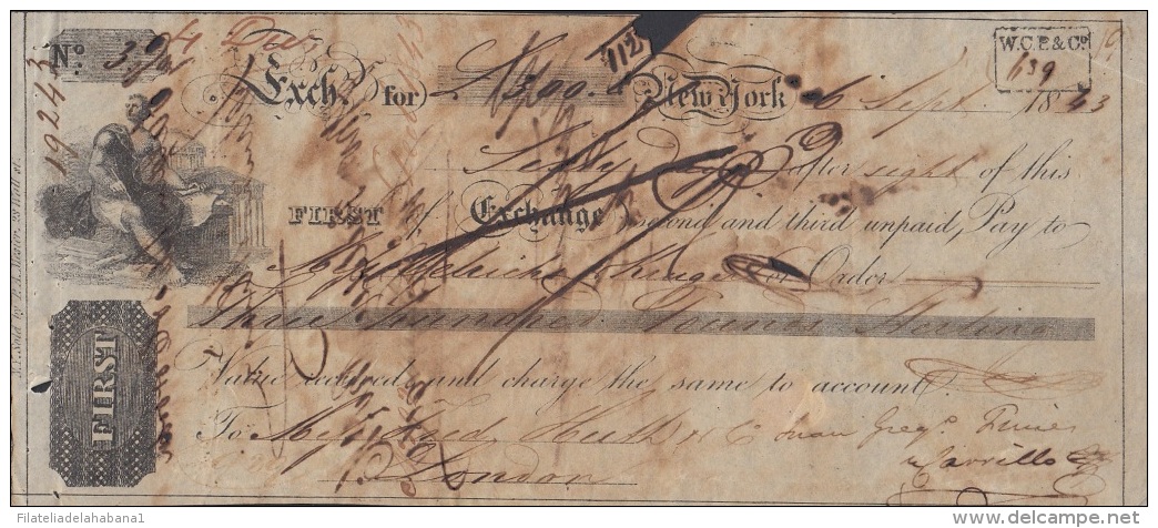 E5235 US. NEW YORK EXCHANGE BANK CHECK 1843. - Chèques & Chèques De Voyage