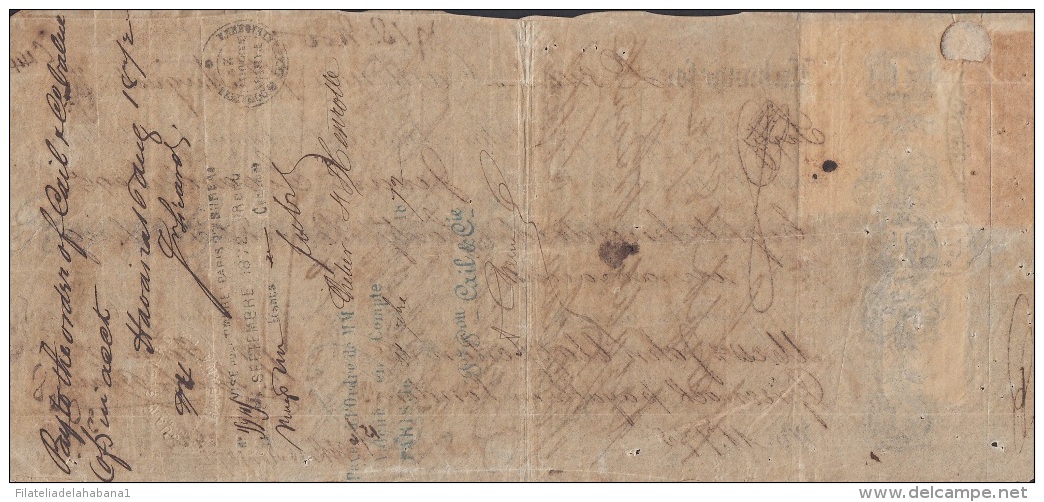 E5237 CUBA SPAIN ESPAÑA. 1879 EXCHANGE BANK CHECK GIROS + FOREIGN BILL UK. - Cheques & Traveler's Cheques