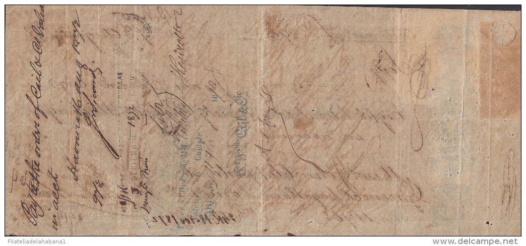 E5238 CUBA SPAIN ESPAÑA. 1872 EXCHANGE BANK CHECK GIROS + FOREIGN BILL UK. - Cheques & Traveler's Cheques