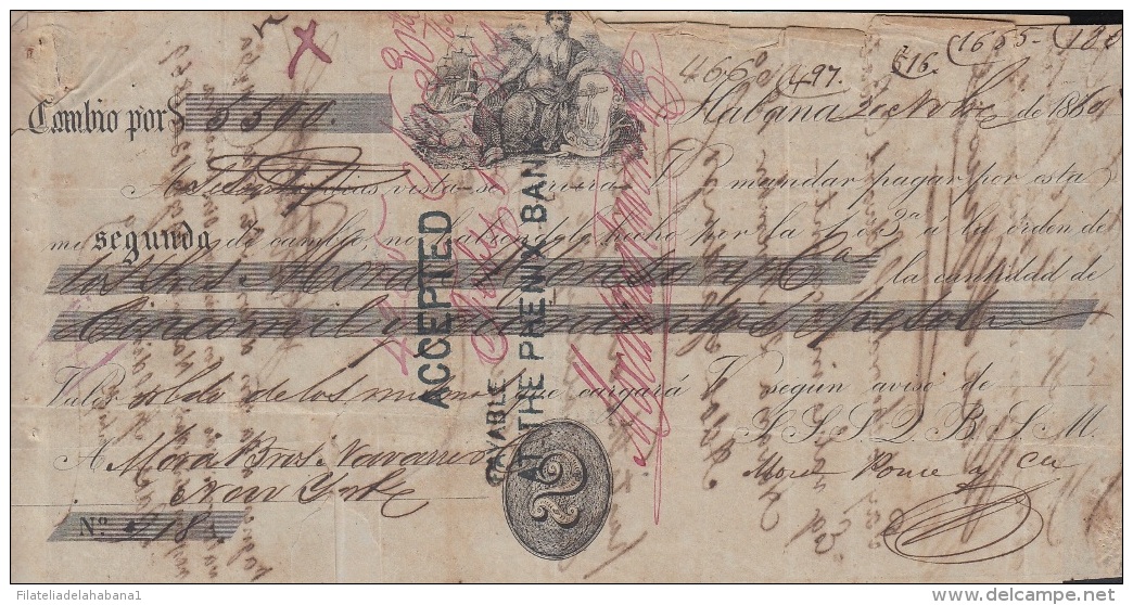 E5252 CUBA SPAIN ESPAÑA. 1860 EXCHANGE BANK CHECK HABANA. - Cheques & Traverler's Cheques