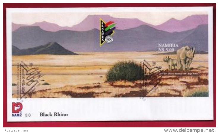 NAMIBIA, 1998, First Day Cover, Min Sheet,  Ilsapex Rhino, Michel 3-08, F3914 - Namibië (1990- ...)