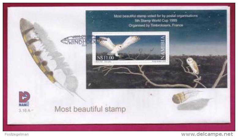 NAMIBIA, 1999, First Day Cover, Min Sheet, Barn Owl, Michel 3-16a, F3924 - Namibia (1990- ...)