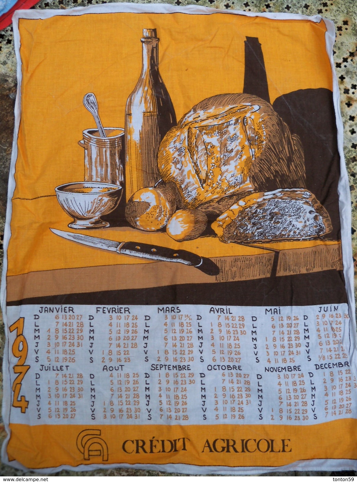 Calendrier Tissus Torchon 1974 Crédit Agricole. - Grand Format : 1971-80