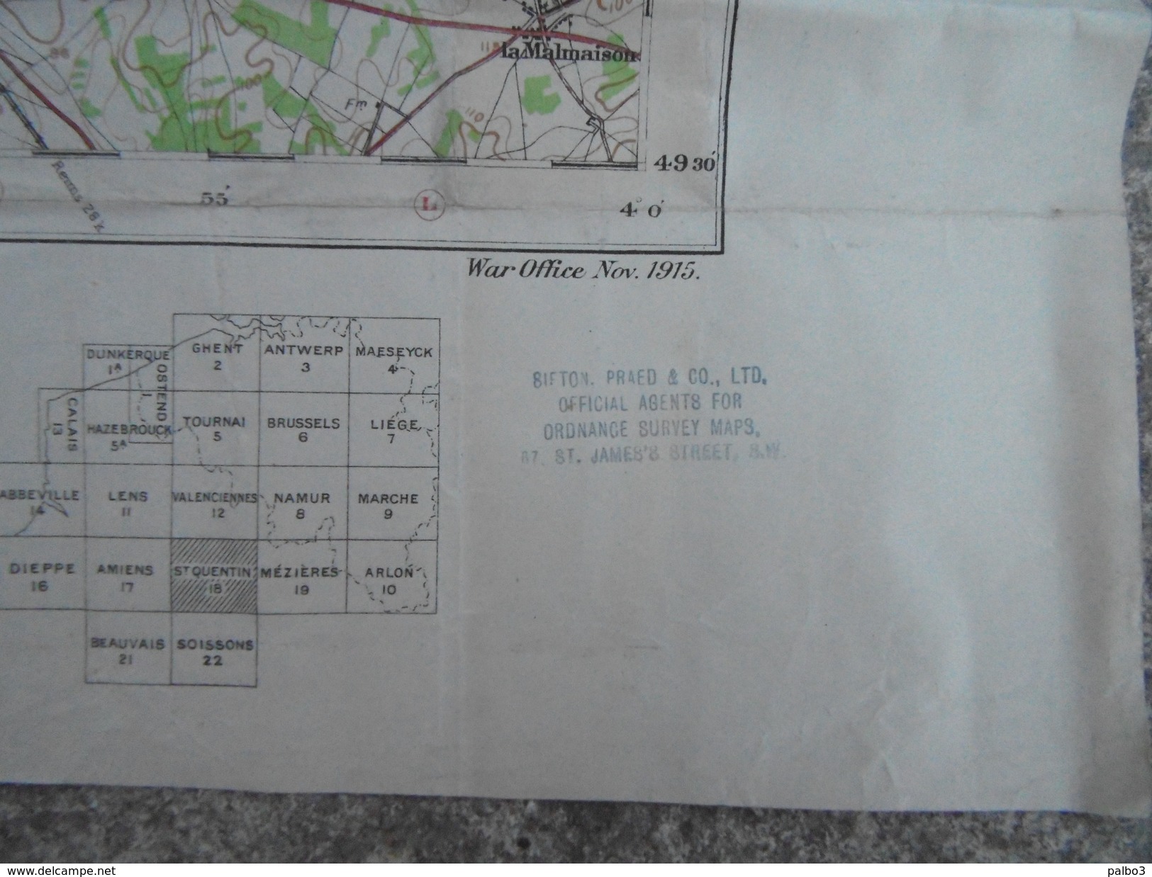 1914 1918 Carte d'état major anglaise War Office anglais Saint Quentin