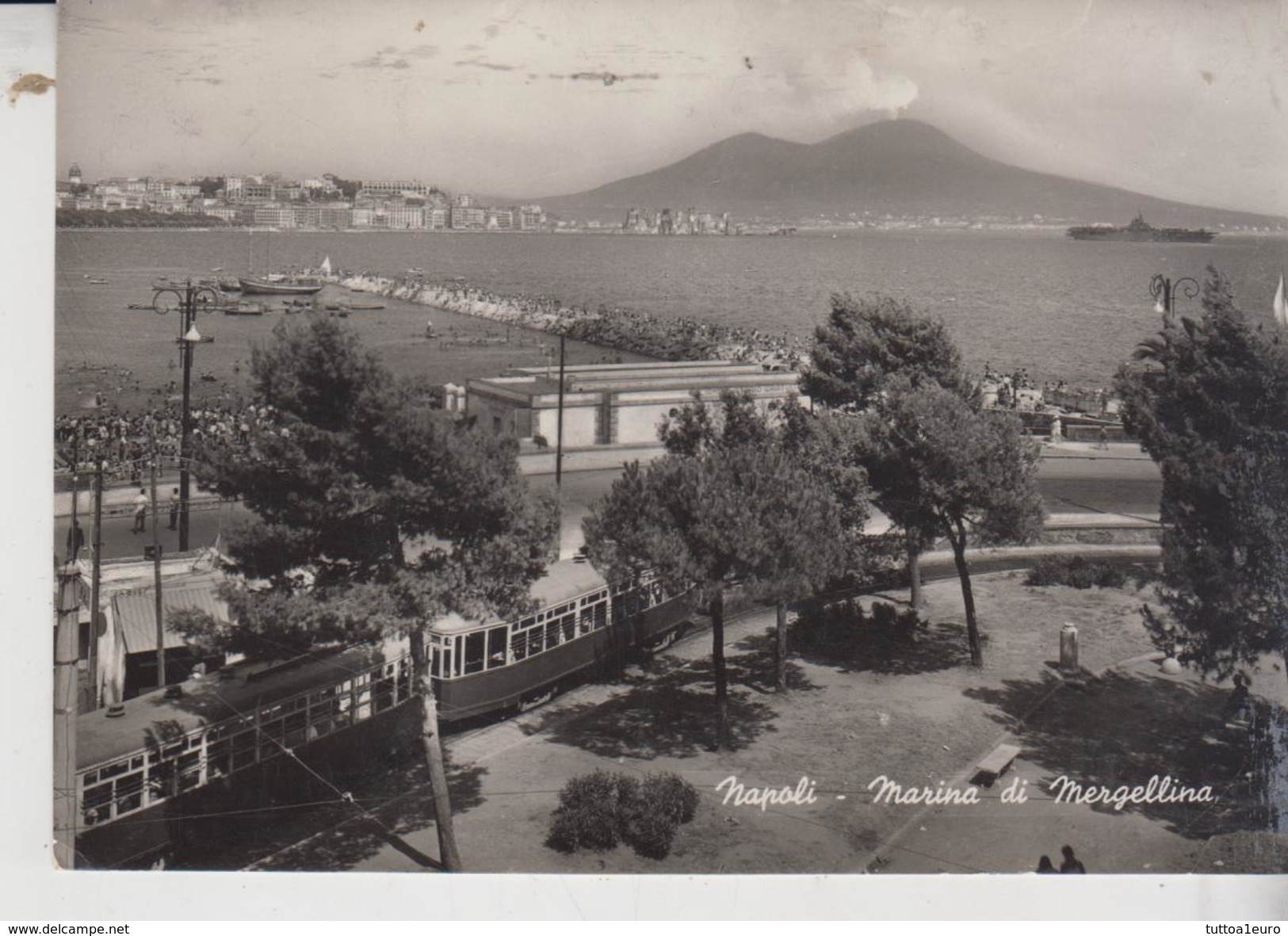 NAPOLI  MARINA DI MERGELLINA  TRAM TRAMWAY FILOBUS 1954 VG  TG - Napoli