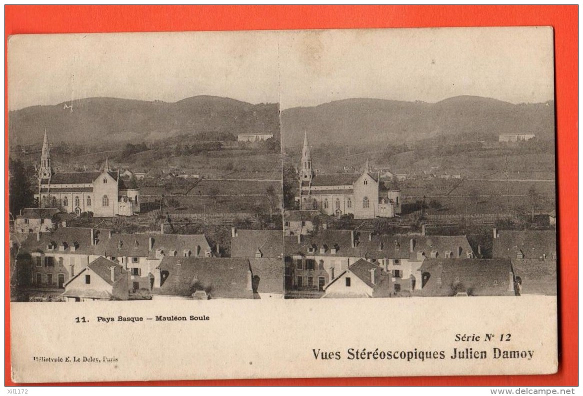 IAL-27 Moléon Soule. Vue Stéréoscopique De Julien Damoy. Cachet 1906 - Mauleon Licharre