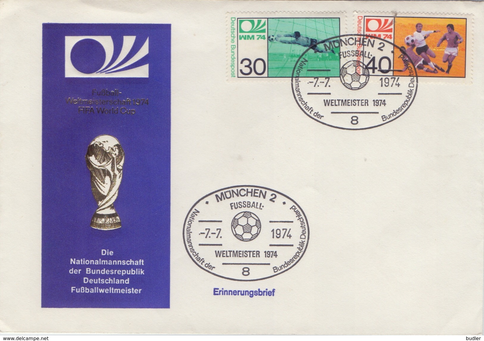 DEUTSCHLAND :1974: Y.637-38 On Not Travelled Memory Cover : FOOTBALL,FIFA World Cup 1974, - 1974 – Germania Ovest