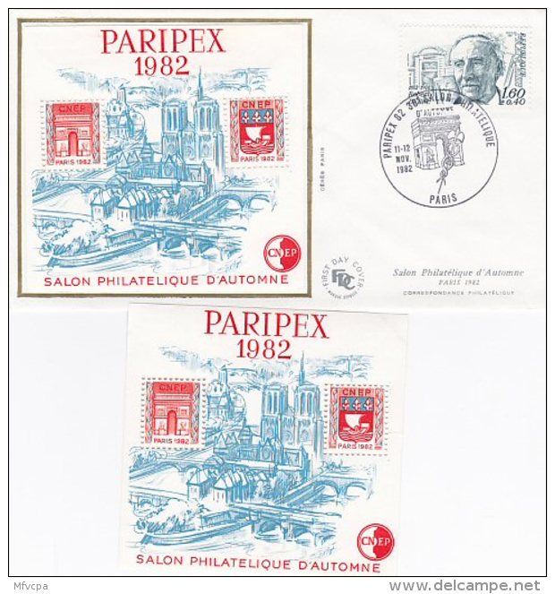 L4R050 FRANCE 1982 FDC + Bloc Paripex Paris  11-12 11 1982  / Envel.  Illus. - CNEP