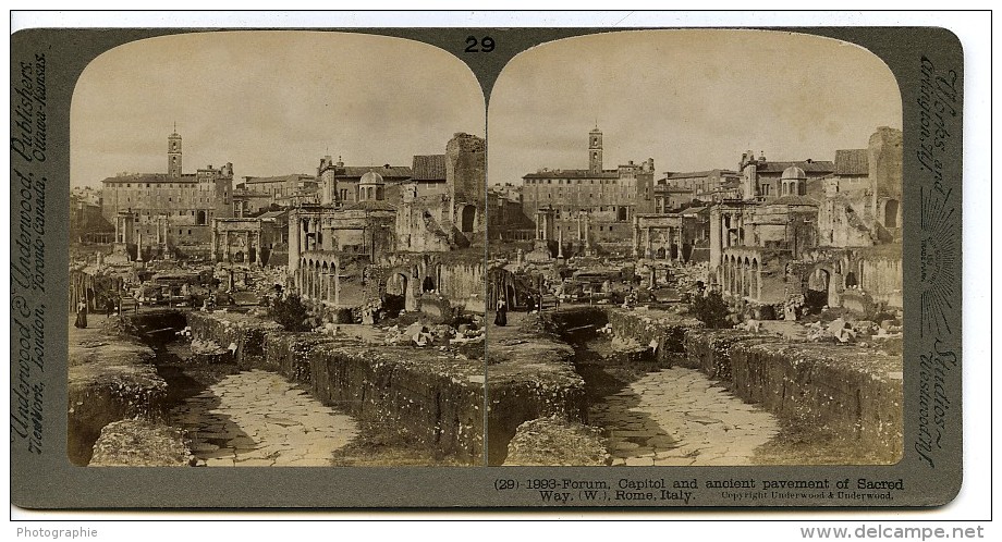 Italie Rome Forum Romain Capitole Et Voie Sacree Via Sacra Ancienne Photo Stereo Underwood 1900 - Photos Stéréoscopiques