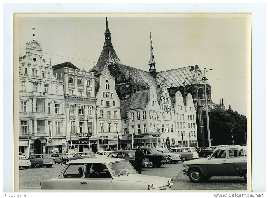 Allemagne Rostock Neuer Markt Ernst-Thälmann-Platz Marienkirche Ancienne Photo 1966 - Places