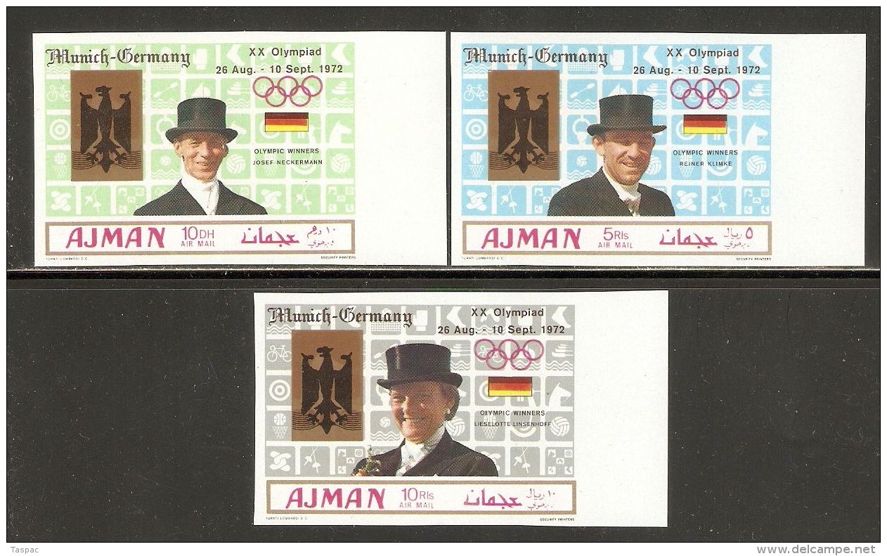 Ajman 1969 Mi# 463-465 B ** MNH - Imperf. - Overprinted - Summer Olympics 1972, Munich - Sommer 1972: München