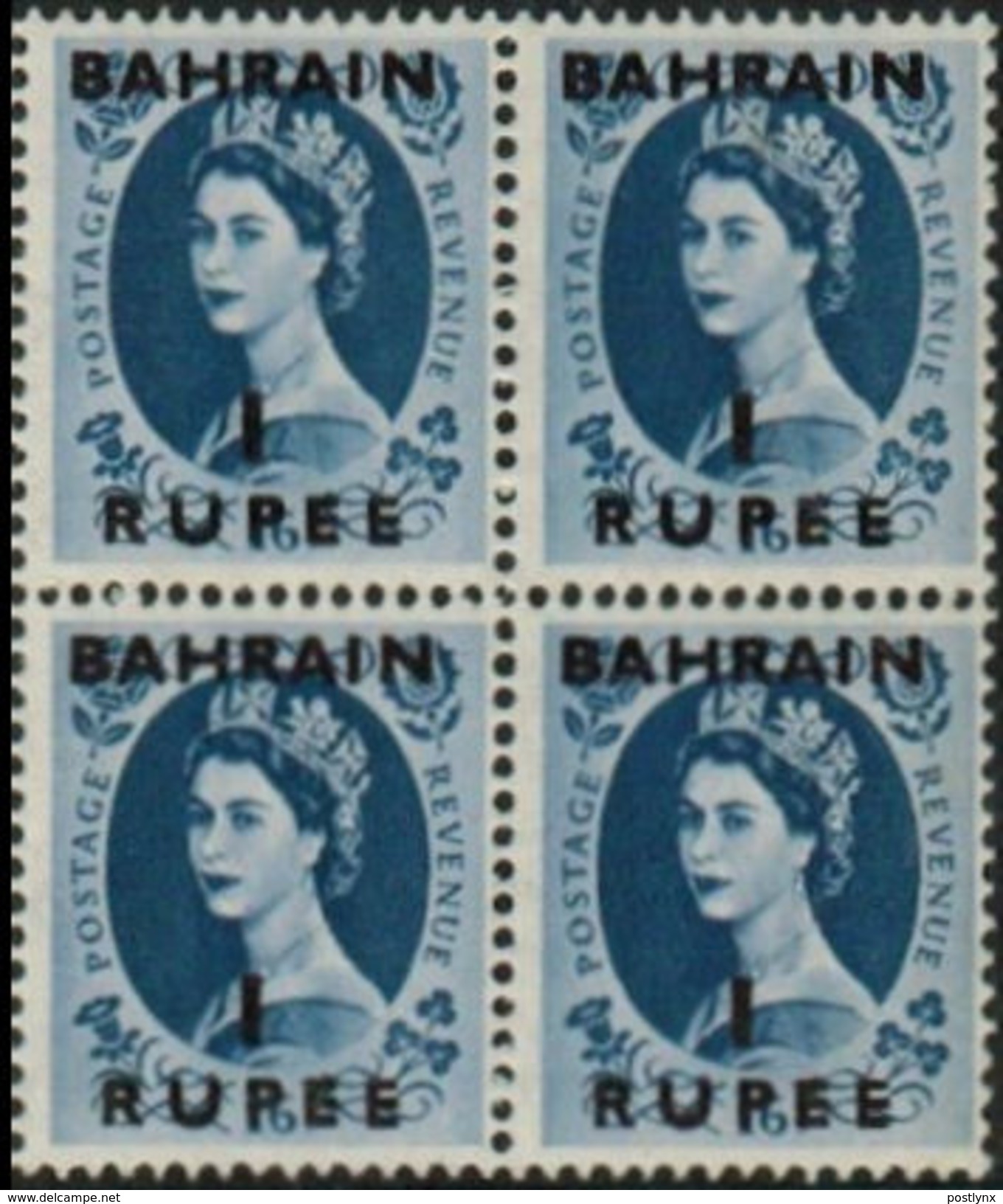 BAHRAIN 1953. Queen Elisabeth 1R OVPT:BAHRAIN PAIR [Aufdruck,surimprimé,sobreimpreso,soprastampato,opdruk] - Bahrain (...-1965)