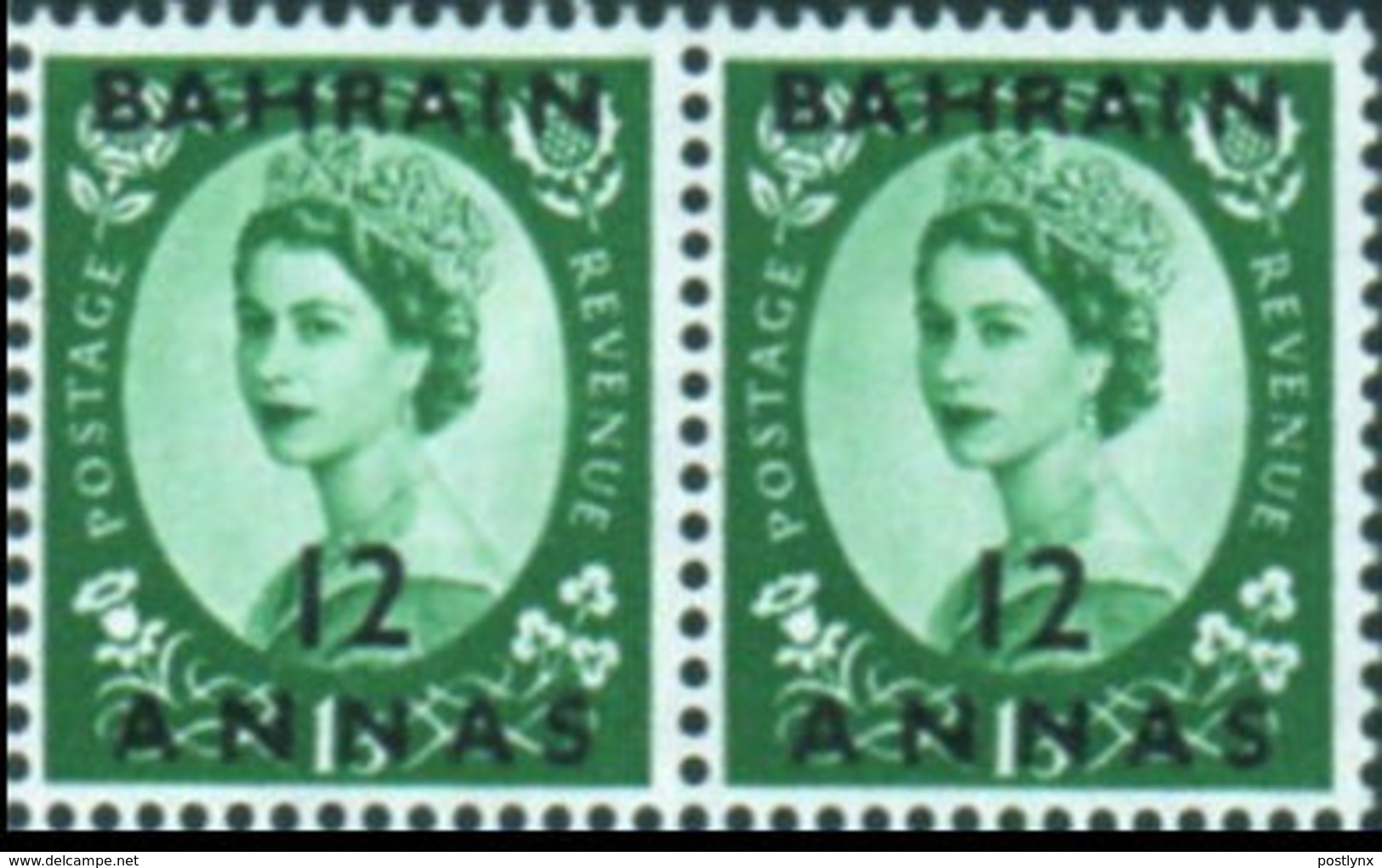 BAHRAIN 1953. Queen Elisabeth 12a OVPT:BAHRAIN PAIR[Aufdruck,surimprimé,sobreimpreso,soprastampato,opdruk] - Bahrein (...-1965)