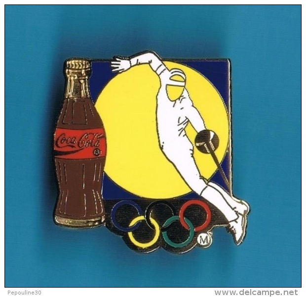 1 PIN'S  //   ** COCA COLA ** JO ** ESCRIME ÉPÉE ** . (Worldwide Olympic Sponsors &reg; C.O.A. A.O.C. Artiss-Regina) - Coca-Cola