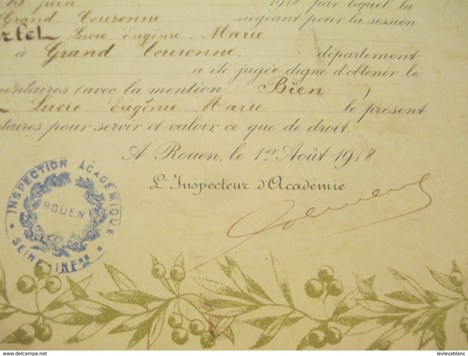 Diplôme/Certificat D'Etudes Primaires/Académie De CAEN/Seine Inférieure/CARLET/Grand Couronne/1918  DIP176 - Diplomas Y Calificaciones Escolares