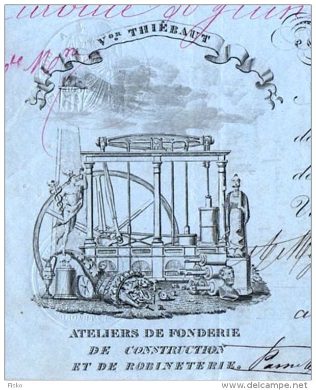 THIEBAUT  Ateliers Fonderie, Construction Robinetterie   1864       TOP Illustration !  Cachet Fiscal Empire - Letras De Cambio