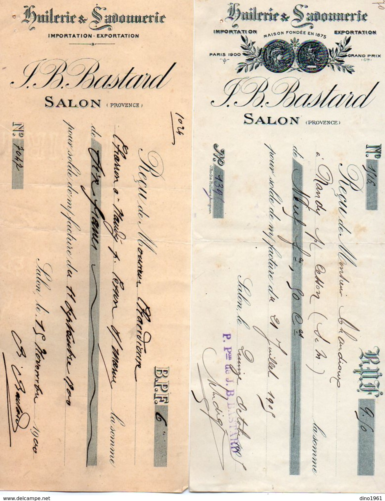 VP9116 -  2 Lettres De Change - Huilerie & Savonnerie J. B BASTARD à SALON DE PROVENCE - Bills Of Exchange