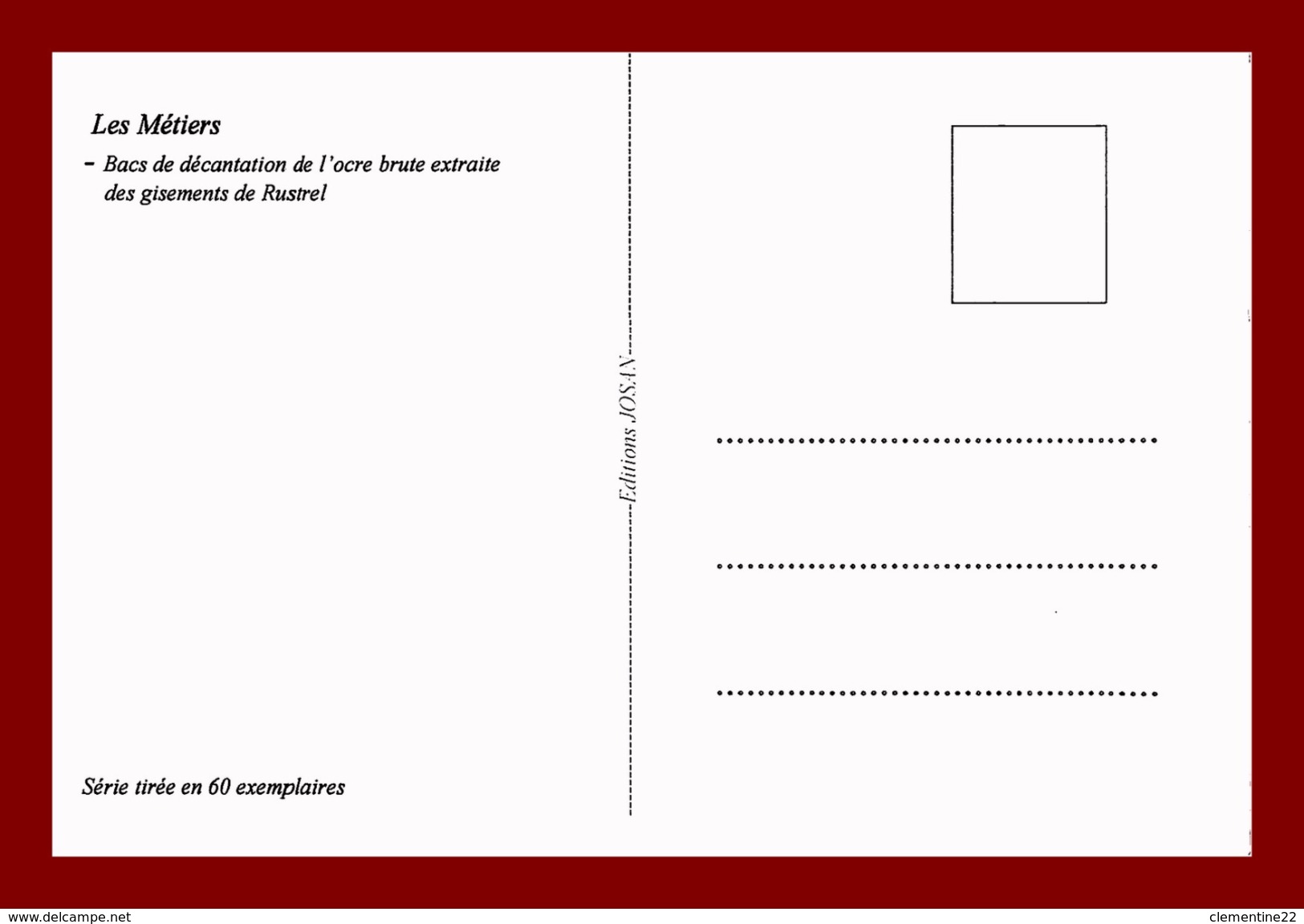 Thème Métiers, Tirage à 60 Ex, édition Josan, Bacs De Décantation De L'ocre Brute Extraite Des Gisements De Rustrel - Other & Unclassified