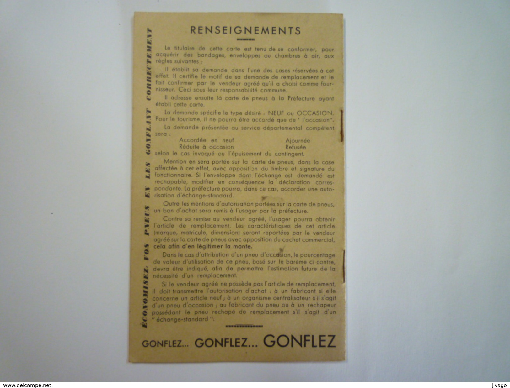 CARNET De RATIONNEMENT  :  Section Du CAOUTCHOUC  -  CARTE De PNEUS  1942  RARE XX - 1939-45