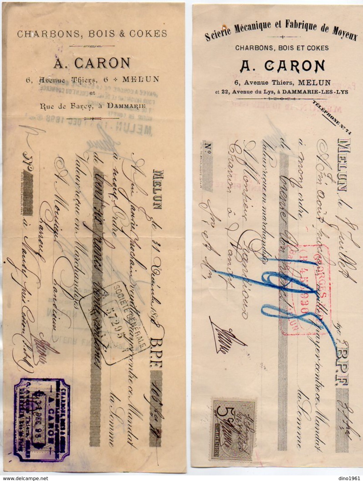 VP9124 -  2 Lettres De Change - Scierie Mécanique A. CARON à MELUN - Lettres De Change