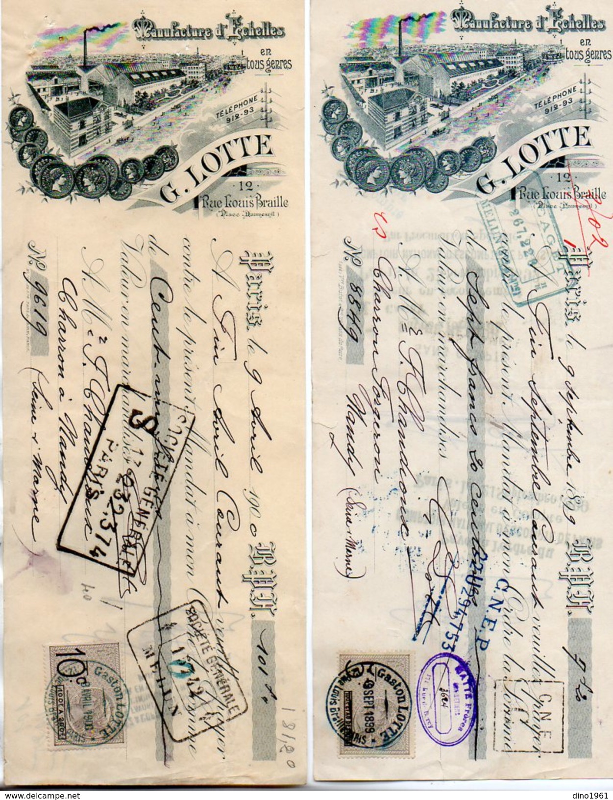 VP9125 -  2 Lettres De Change - Manufacture D'Echelles G. LOTTE à PARIS Rue Louis Braille - Bills Of Exchange