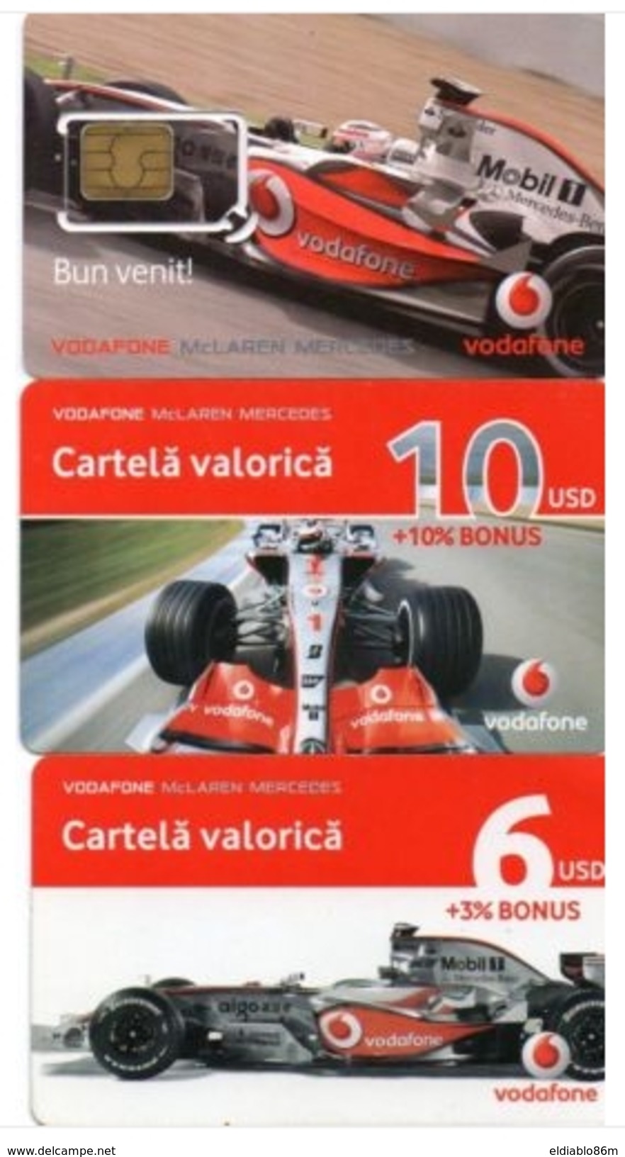 ROMANIA - GSM CARD - VODAFONE MCLAREN - MINT CARD + 2 USED PREPAID - Romania