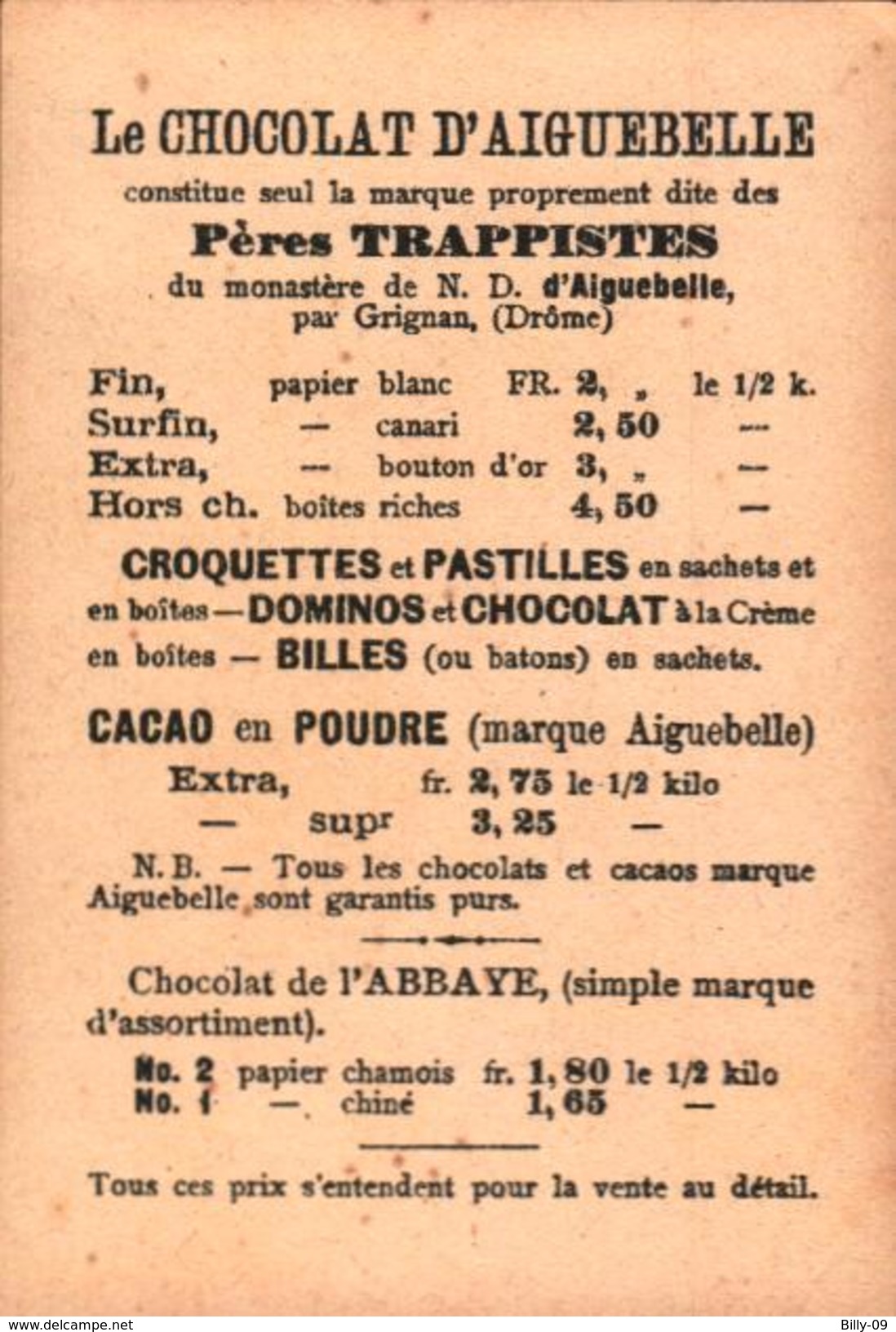 3 Petits Chromos Chocolat - Aiguebelle - Biblique - Bill-340 - R/V - Aiguebelle