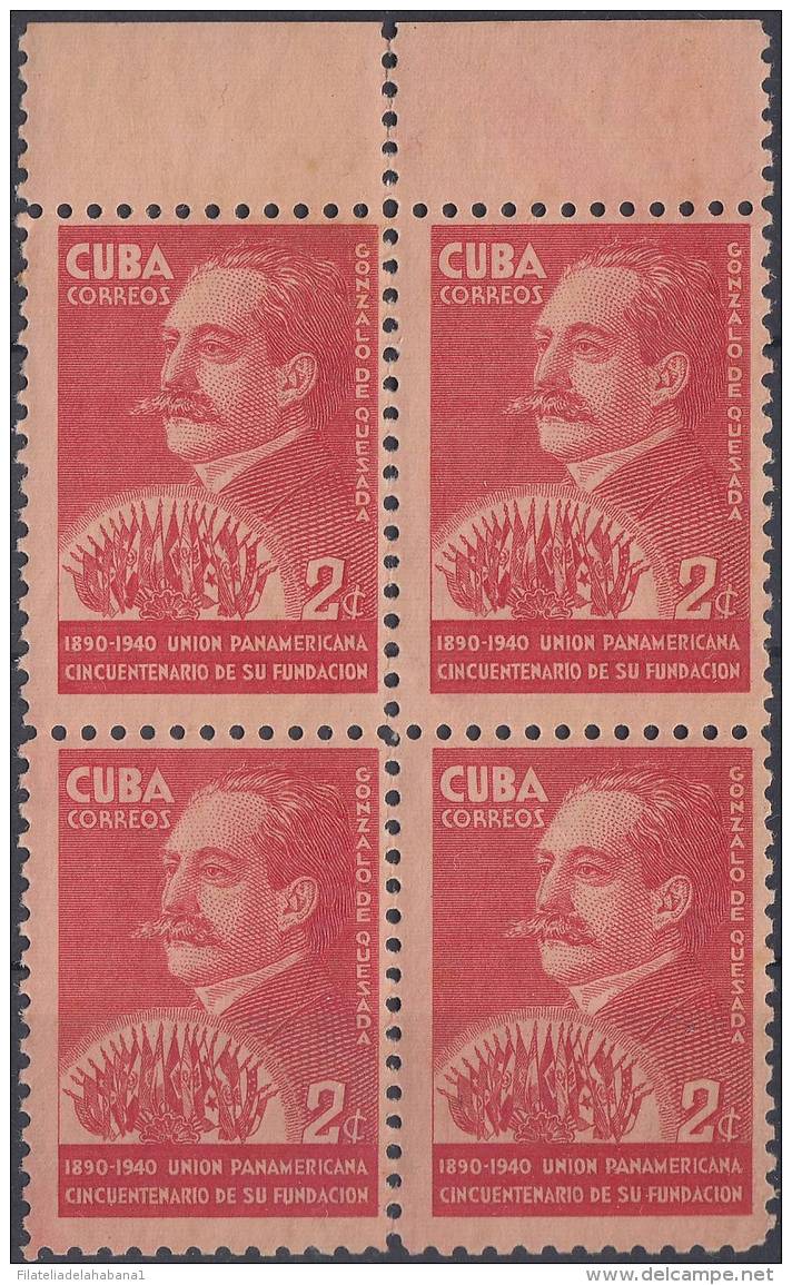 1940-235 CUBA REPUBLICA 1940 Ed.336. GONZALO DE QUESADA. UNION PANAMERICANA. BLOCK 4. MANCHAS. - Ungebraucht
