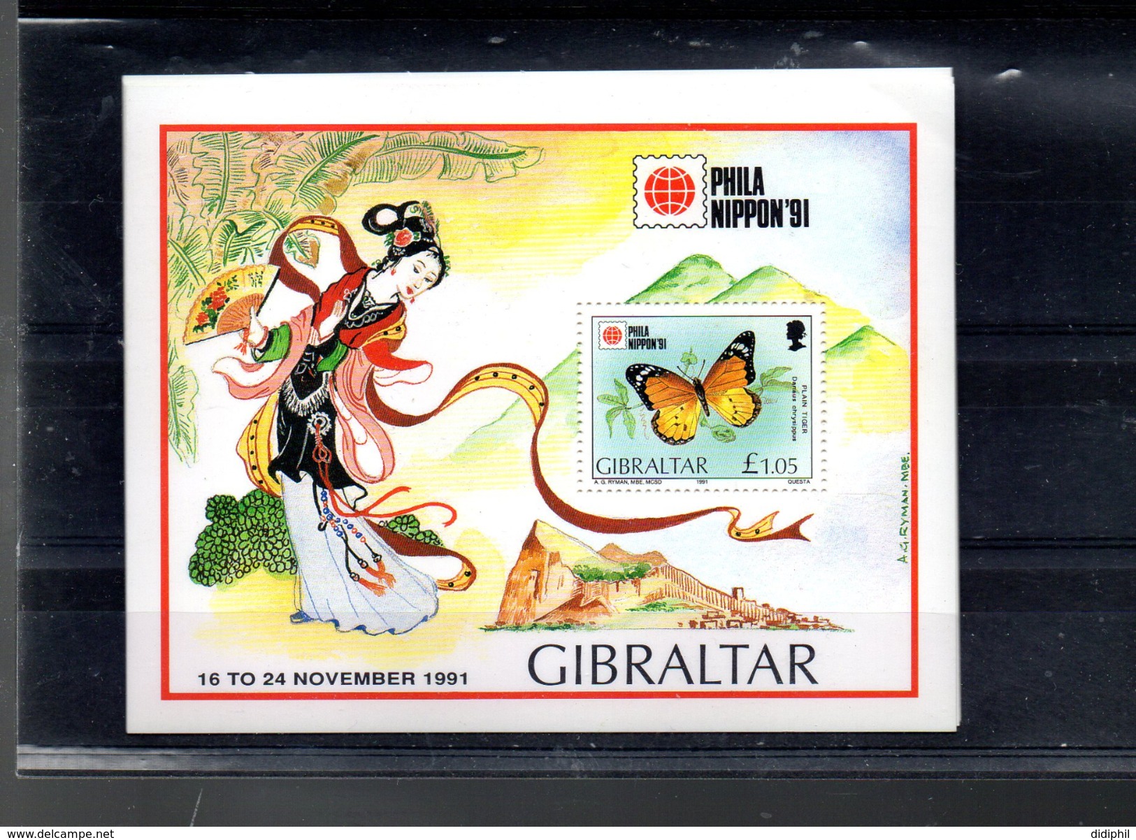 GIBRALTAR BLOC 15** SUR PHILA NIPPON 91 AVEC UN PAPILLON - Gibraltar