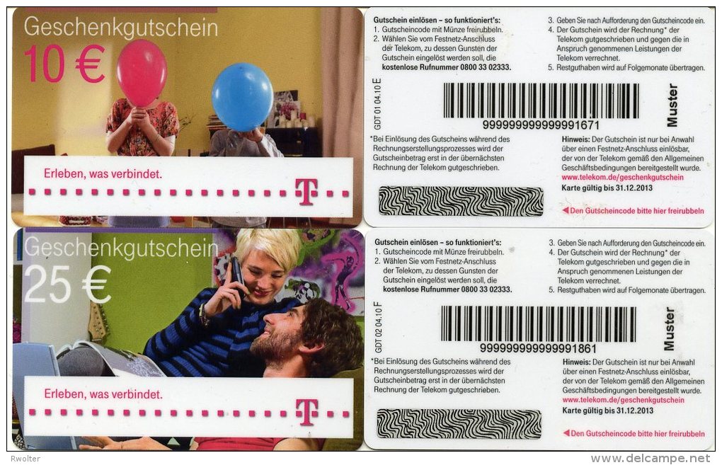 @+ Allemagne : Lot De 2 Cartes T. Mobile (10 Et 25€) - Verso MUSTER - GSM, Voorafbetaald & Herlaadbare Kaarten