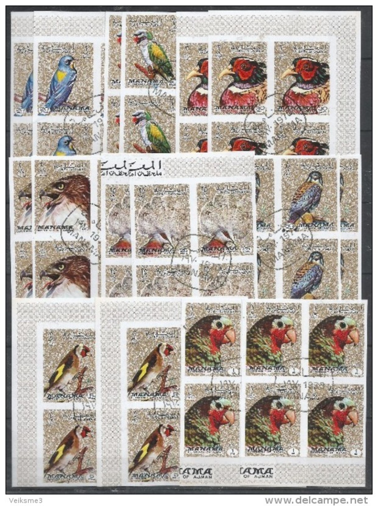 8x MANAMA - Animals - Birds - Parrots - CTO - Imperf. - Full Sheets - Papageien