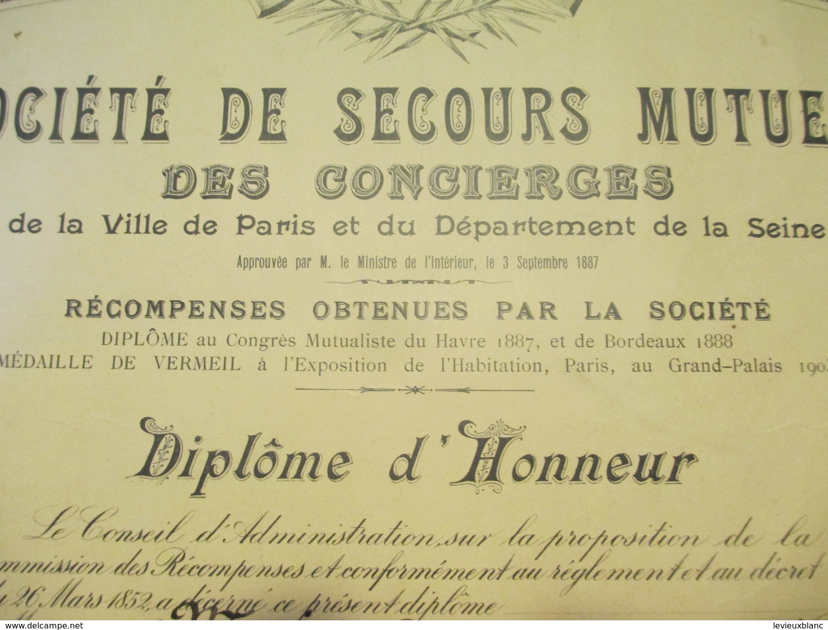 Diplôme/Honneur/Société Secours Mutuels Concierges De La Ville De Paris Et Du Département De La Seine/MOIX/1921   DIP189 - Diplômes & Bulletins Scolaires