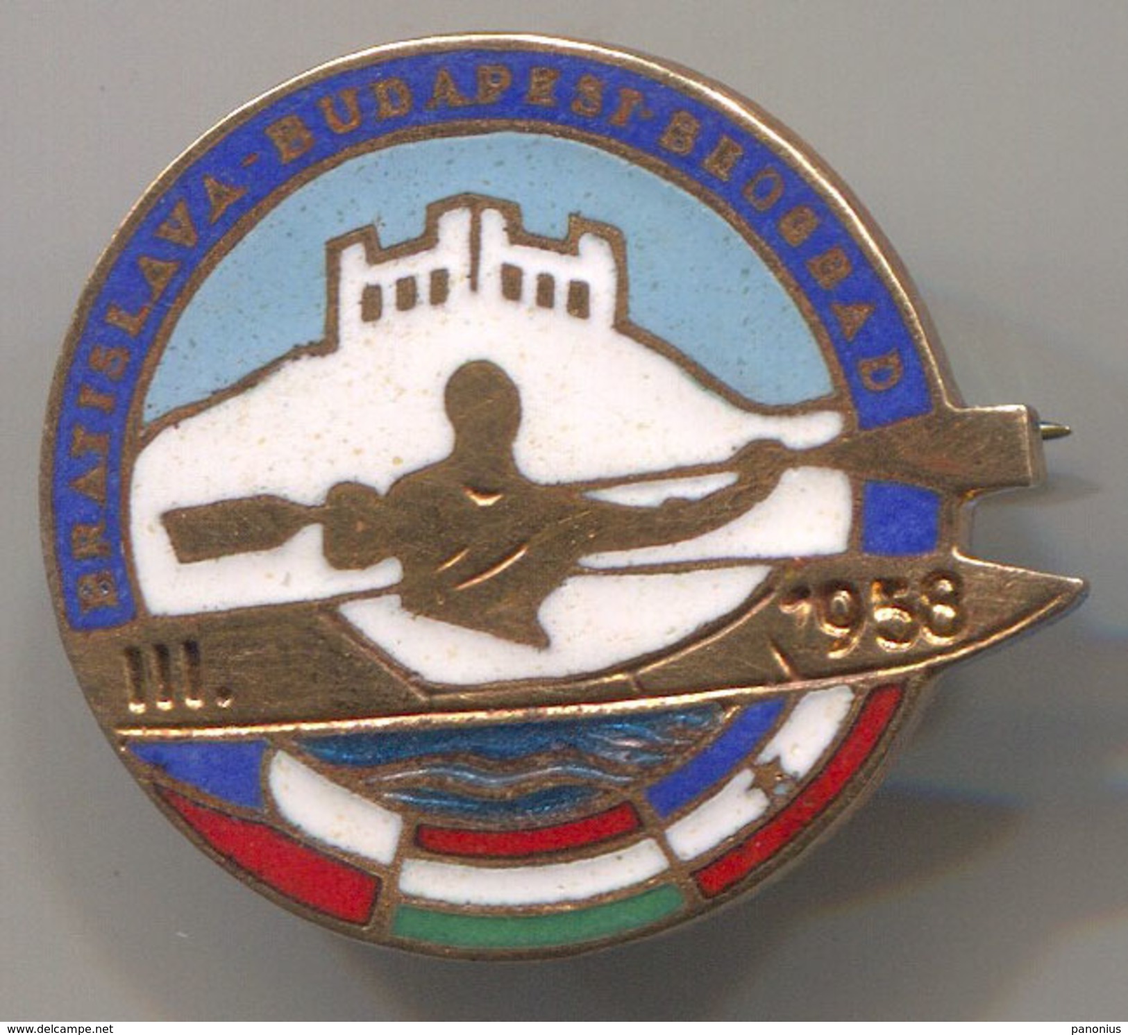 Rowing, Rudern, Canu, Kayak - CHAMPIONSHIP, 1958. Bratislava, Budapest, Belgrade, Enamel, Vintage Pin, Badge, Abzeichen - Canoë