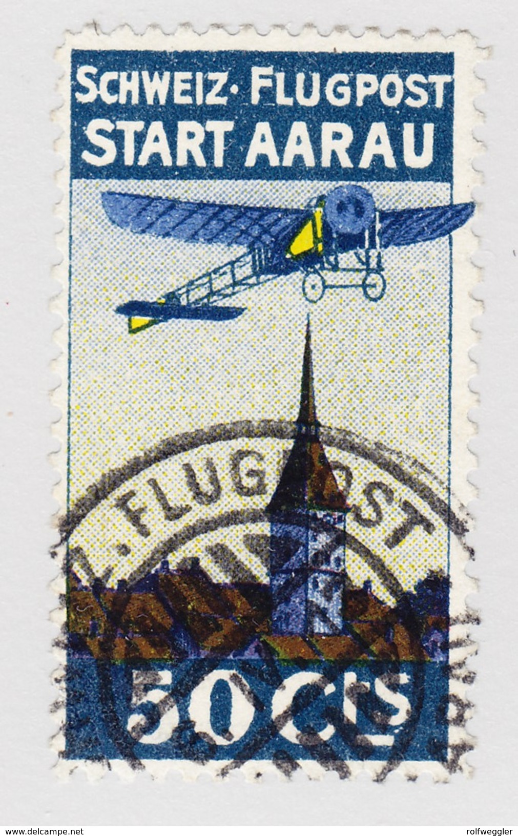 Schweiz 1913 Flugpost Vorläufer I AARAU 50 Cts Entwertet 6.4.1913 Attest Rellstab - Gebraucht