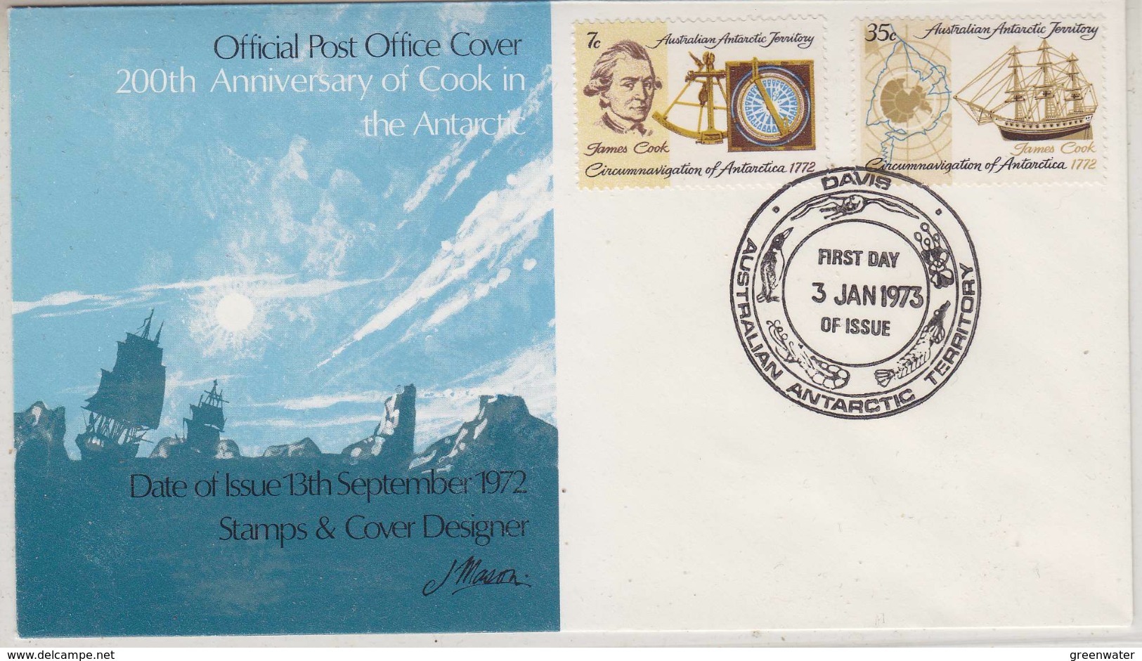 AAT 1973 200th Anniversary Of Cook In The Antarctic 2v  FDC Ca Davis  (34855) - FDC